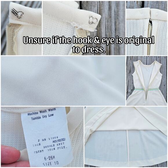 VTG Fit Flare Dress Off White Double Knit Sleeveless Pastel Stripe Vintage 70s - Picture 4 of 8